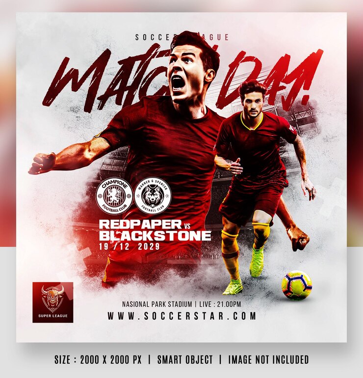 PSD soccer sports football matchday flyer and social media post banner instagram templates