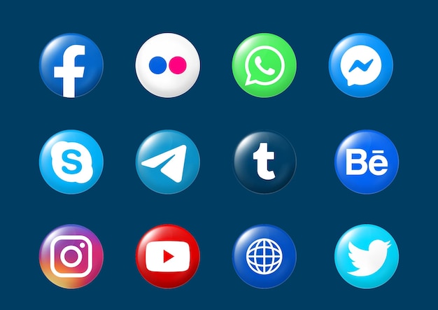 Psd social media 3d icons pack