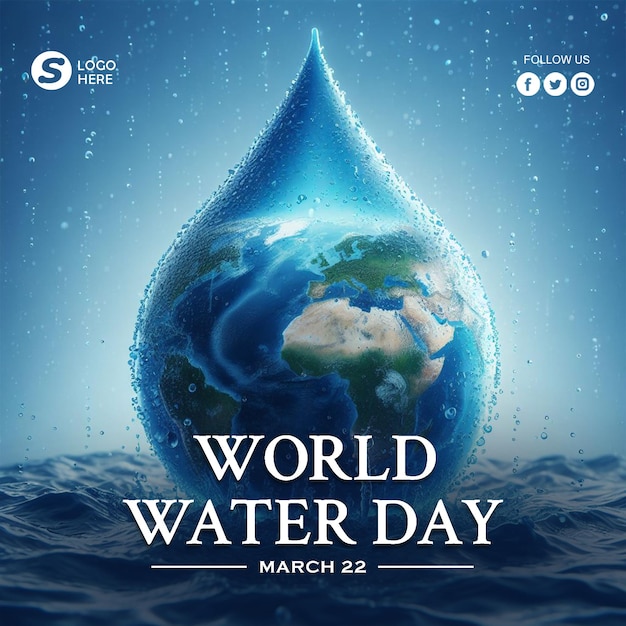 PSD banner dei social media psd per la giornata mondiale dell'acqua con una natura in goccia d'acqua e sullo sfondo della giornata dell'acqua