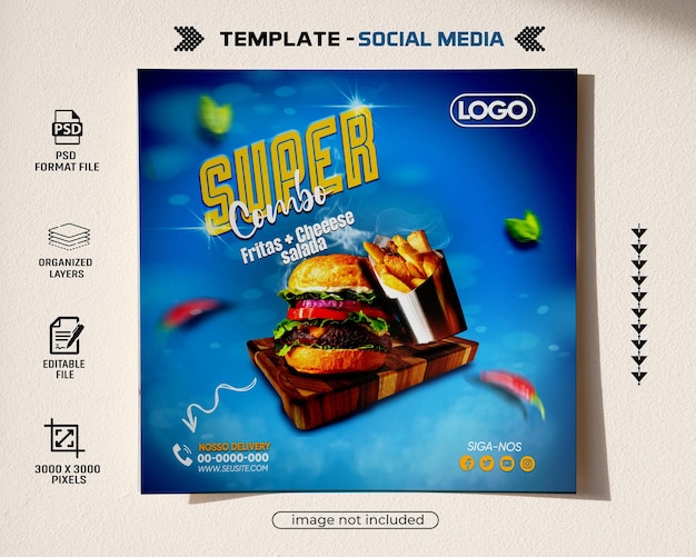 Psd social media fast food hamburguer promocoes preco baixo