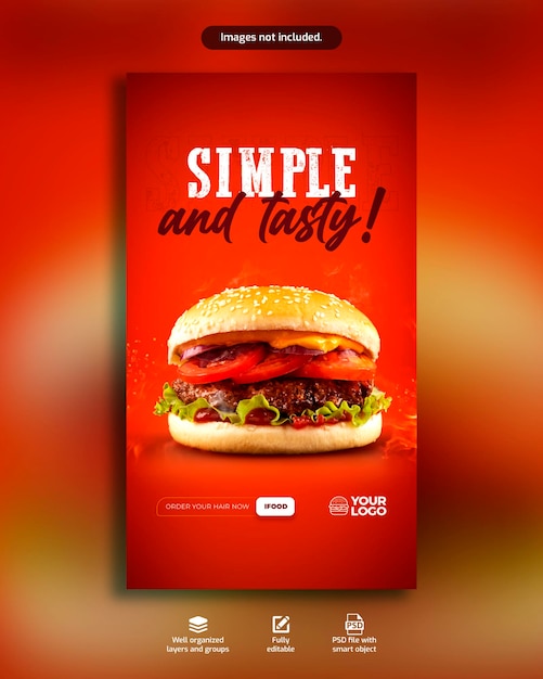 Гамбургер в социальных сетях, гамбургер-хаус, вкусный бургер, дизайн поста в instagram
