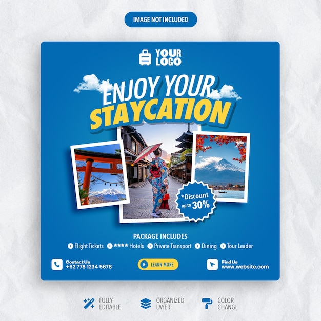 PSD Social Media Post holiday flyer staycation