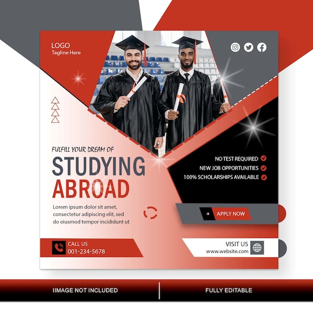 PSD psd social media post of study abroad marketing agency template