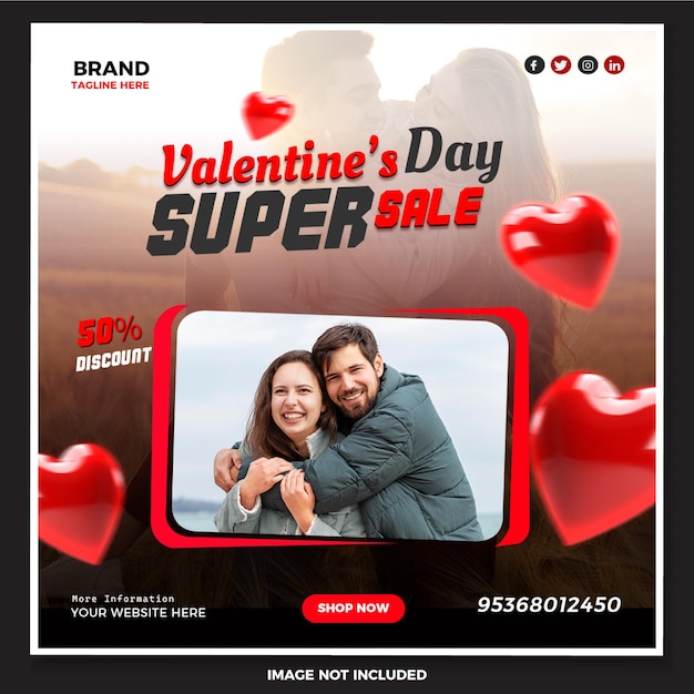 Psd social media post template for happy valentines day