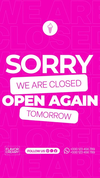 PSD psd sorry we are closed storeon pink background instagram story template