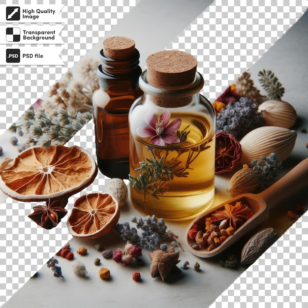 PSD psd spa still life with essential oils on transparent background