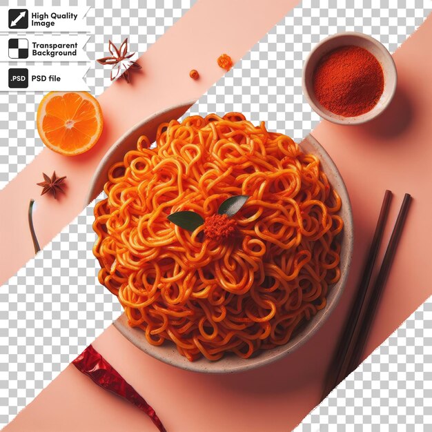 PSD psd spaghetti with tomato sauce and basil on transparent background