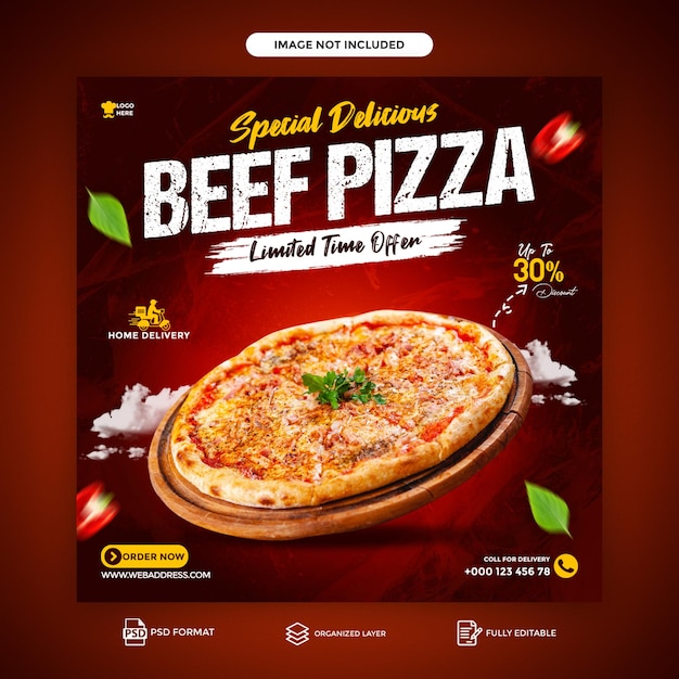 PSD speciaal heerlijk pizza eten menu en restaurant social media instagram post sjabloon banner