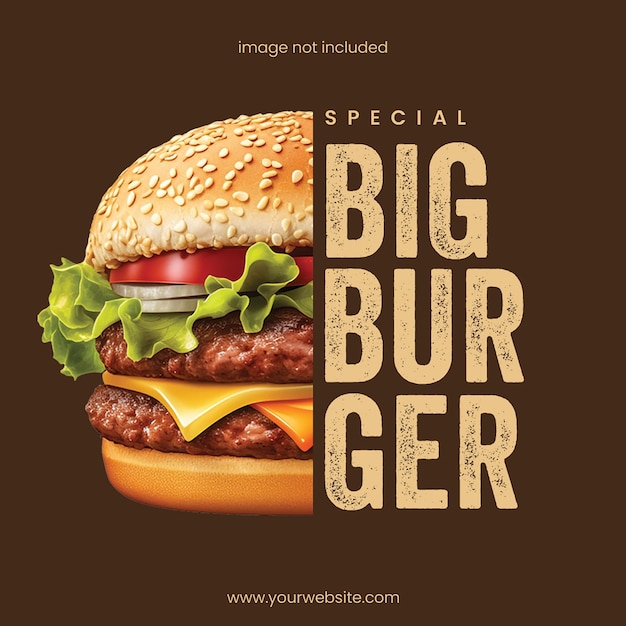 PSD Special big burger on brown background instagram post template
