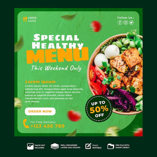 PSD psd special healthy menu social media banner and post template