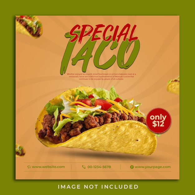 PSD psd special mexican tacos food social media banner instagram post template psd