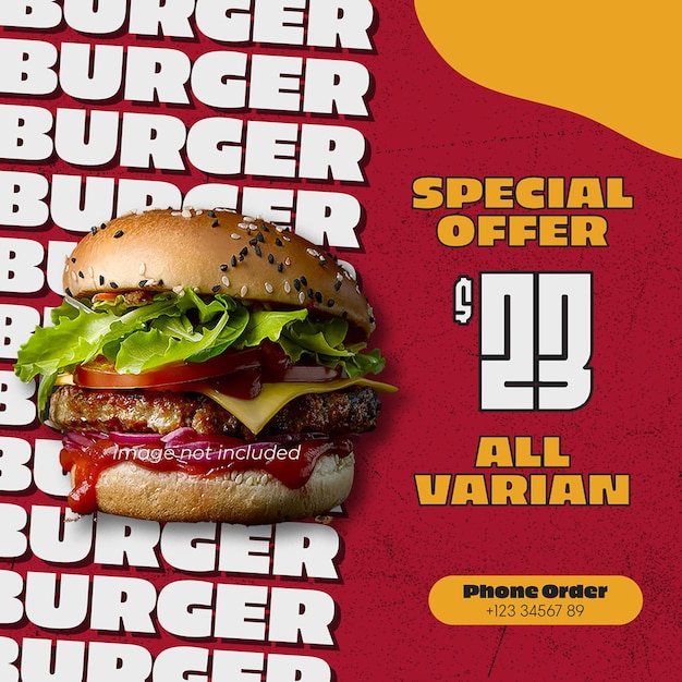 PSD psd special offer food burger instagram post design template