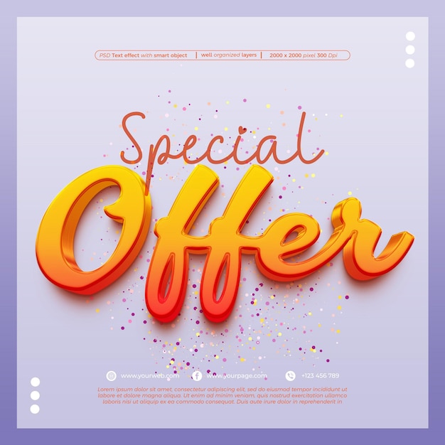 Psd special offer post background with bold editable 3d style effect