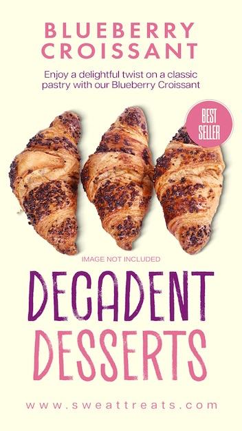 PSD psd specjalny pyszny dekadencki croissant z borówek w mediach społecznościowych instagram story banner design