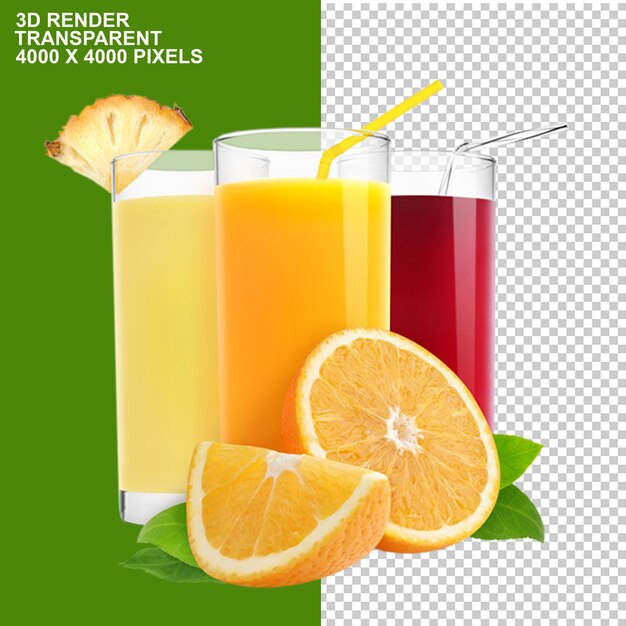 PSD psd splash in orange juice glass with orange slices on transparent background