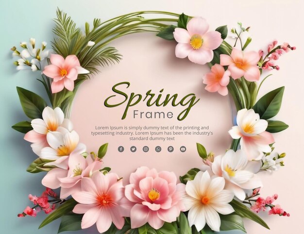 PSD spring floral frame social media template