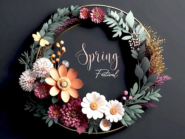 PSD psd spring flower banner in circle frame black and color background