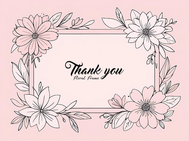 Psd spring greeting pink floral frame with rectangle thank you card watercolor background