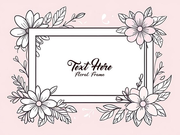 PSD psd spring greeting pink floral frame with rectangle thank you card watercolor background