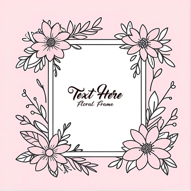 PSD psd spring greeting pink floral frame with rectangle thank you card watercolor background