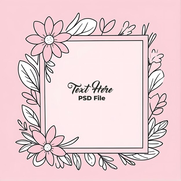 PSD psd spring greeting pink floral frame with rectangle thank you card watercolor background