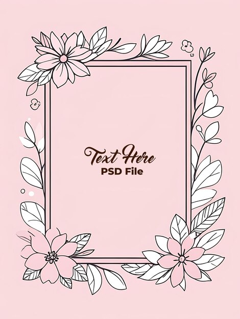 PSD psd spring greeting pink floral frame with rectangle thank you card watercolor background