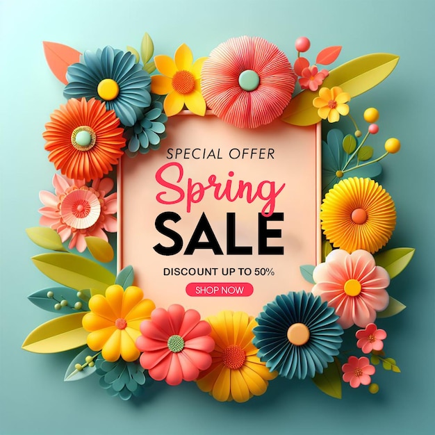 PSD psd spring sale special offer and hello spring social media post design template