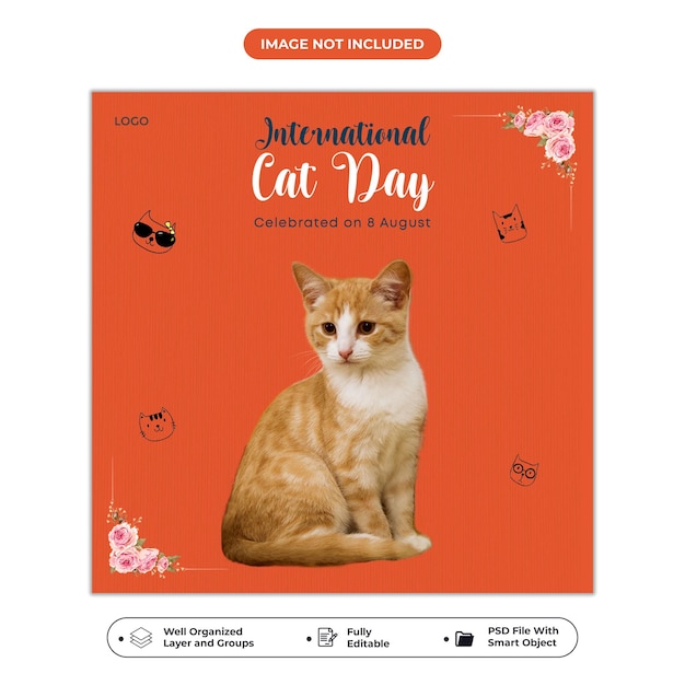 PSD psd square flyer and social media post template for animal day and 8 august cat day