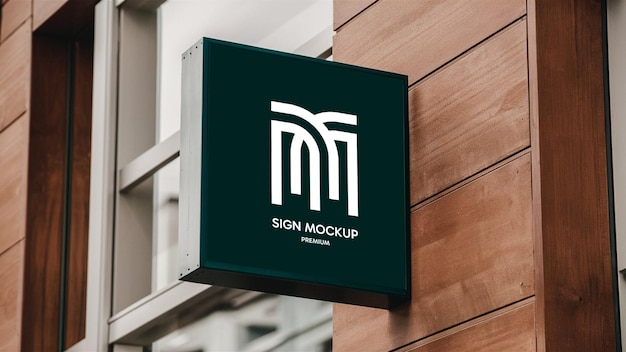 Psd square sign mockup for business company branding