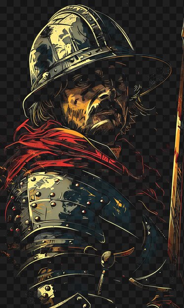 PSD psd of squire man portrait in a padded jack and helmet with a lance tshirt design collage art ink