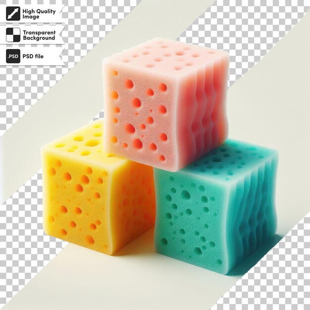 psd stack of colorful sponges on transparent background with editable mask layer