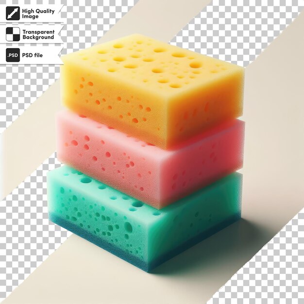 Psd stack of colorful sponges on transparent background with editable mask layer