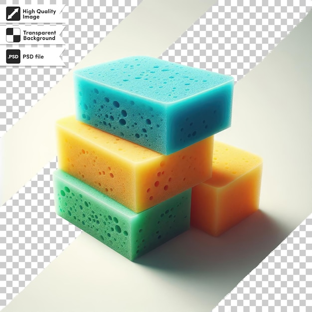 PSD stack of colorful sponges on transparent background with editable mask layer