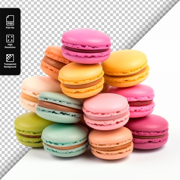 PSD psd stack of different flavored french macarons isolated on transparent background