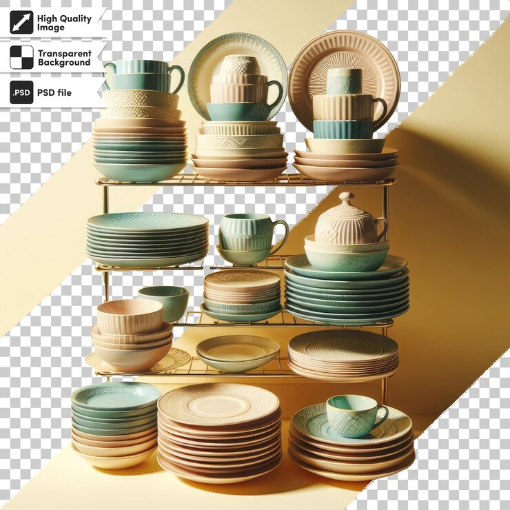 PSD psd stack of plates on transparent background