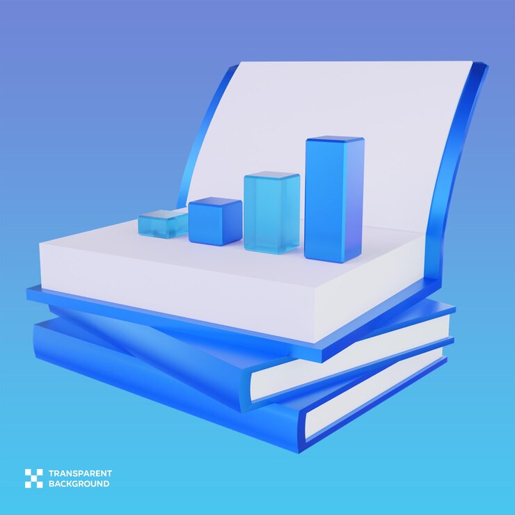 PSD psd stacks of book with chart growth up 3d illustration