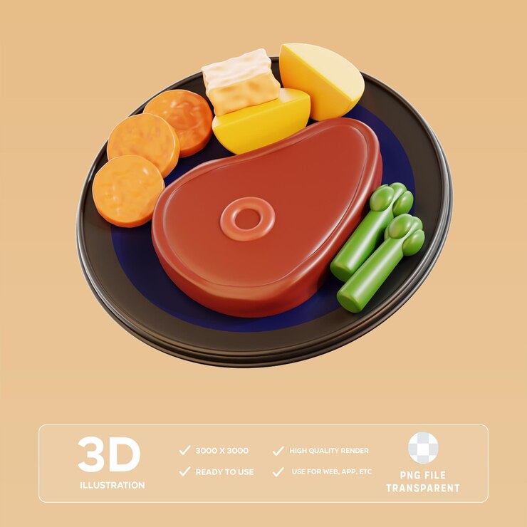 PSD psd 스테이크 3d 일러스트레이션