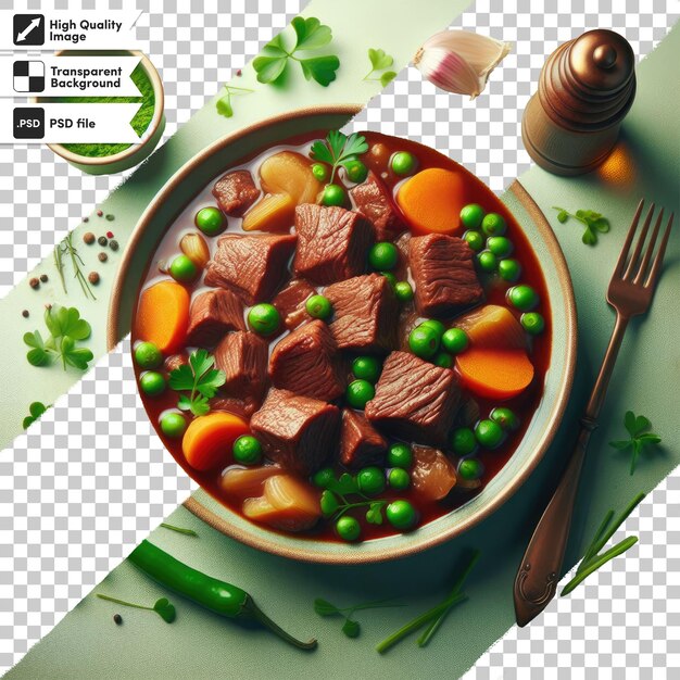 PSD psd stew with vegetables in a bowl on transparent background with editable mask layer