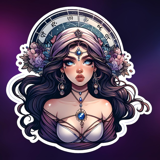 PSD psd sticker featuring the artistic representation of a beautiful girl character fantasy art concept