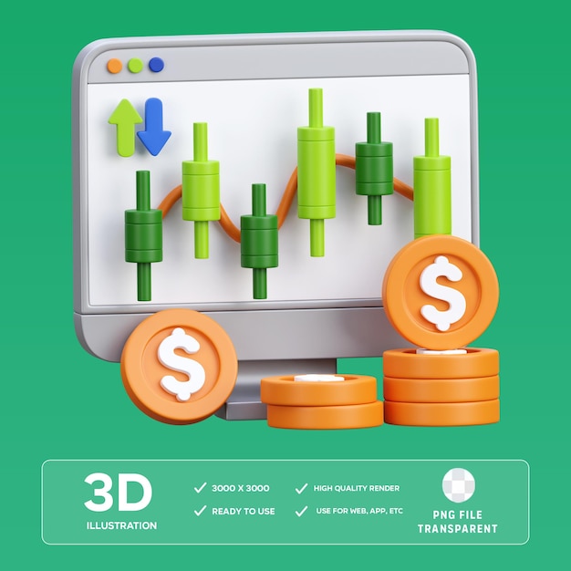 PSD 주식 시장 투자 3D 일러스트레이션