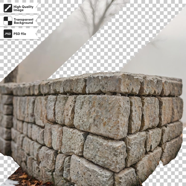 PSD psd stone wall on transparent background with editable mask laye