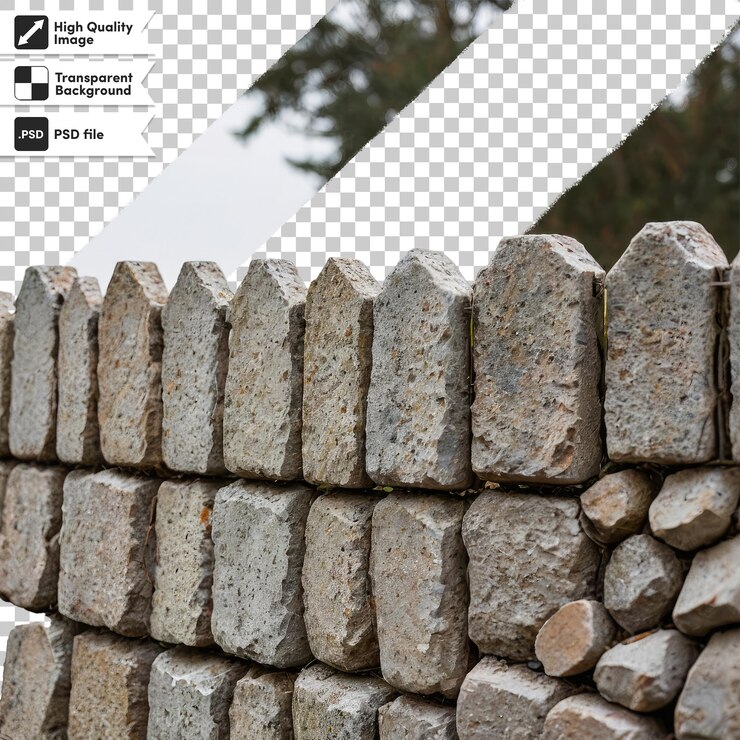 PSD psd stone wall on transparent background with editable mask layer