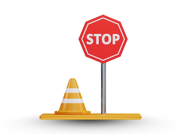 PSD psd stop road sign icon 3d rendering vector illustration