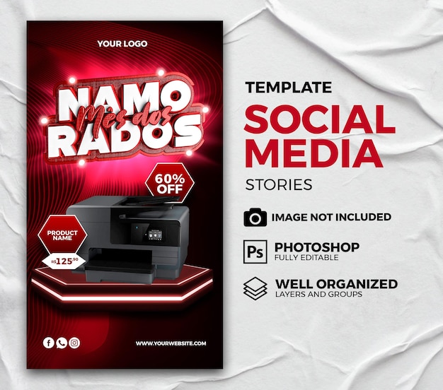 Psd stories post super offer valentines month technology with 3d render stamp up to 60 off