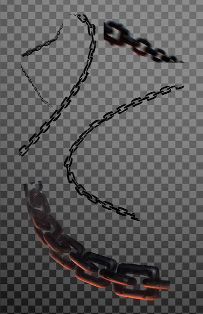 Psd strained chains from metal security and power concept isolated on transparent background