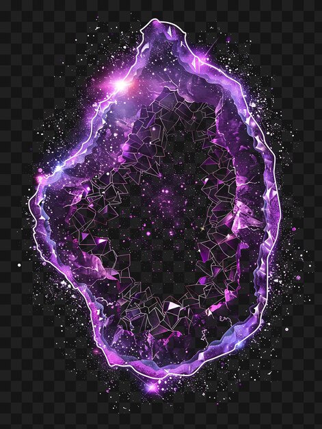 Psd stralende transparante amethyst geode kristallen die een cent outline collage art frame glass vormen