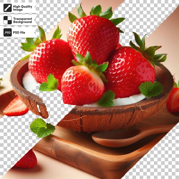 PSD psd strawberries in a coconut bowl on transparent background