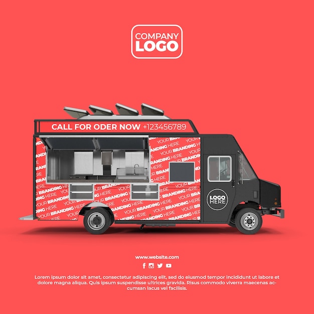 PSD psd street food truck mockup with alpha background