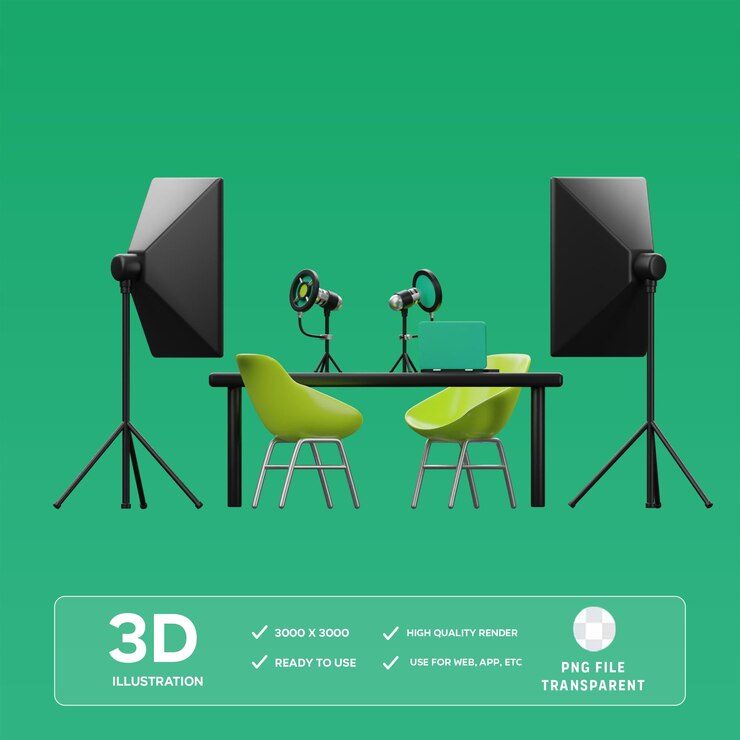 PSD psd 스튜디오 세 3d 일러스트레이션