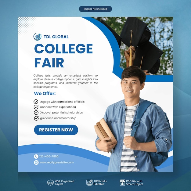 PSD psd study abroad education instagram post and social media post banner template design